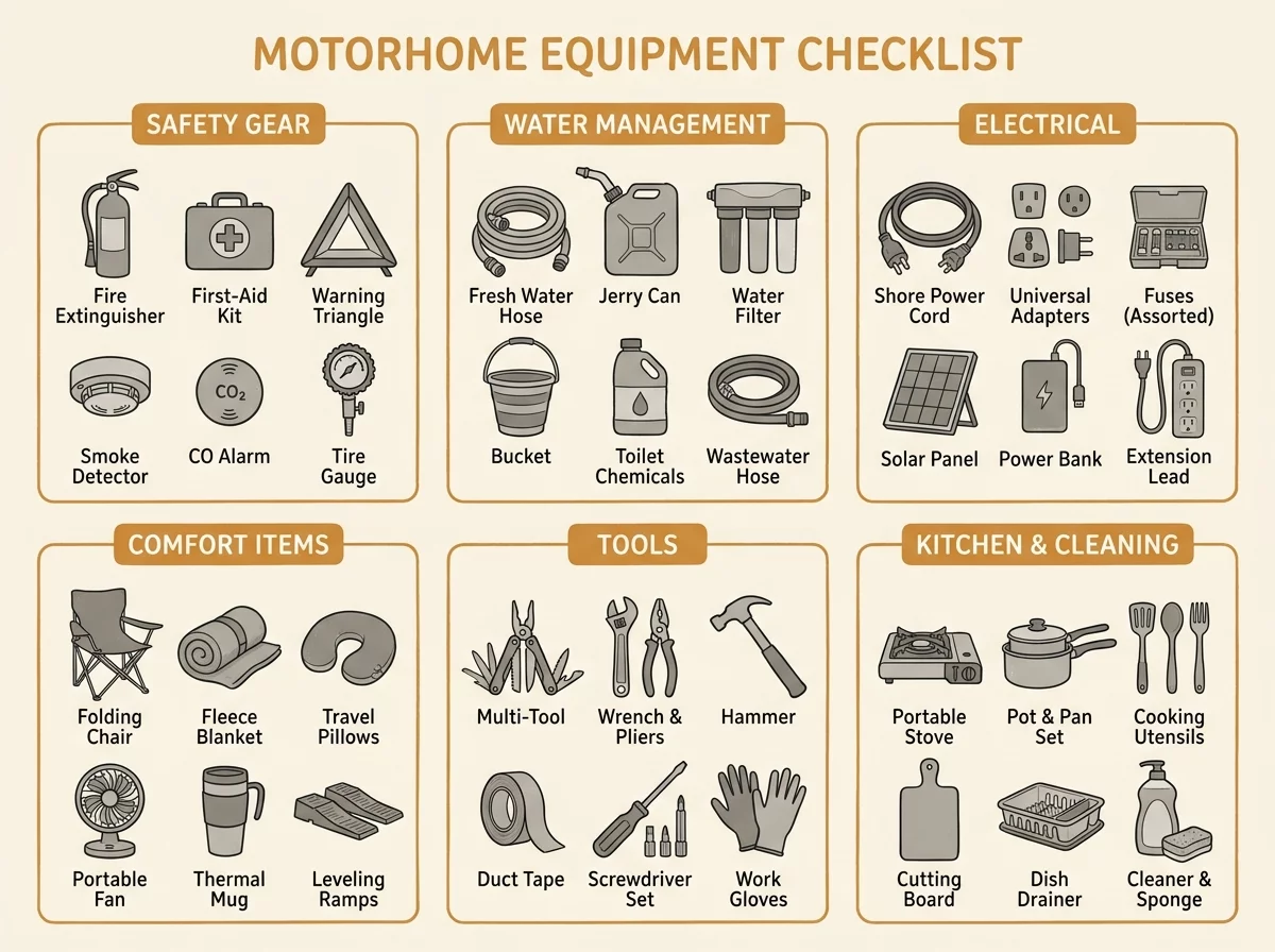Checklist visuelle equipements camping-car par categorie
