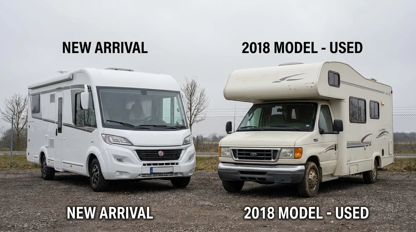 Comparaison visuelle camping-car neuf et occasion cote a cote