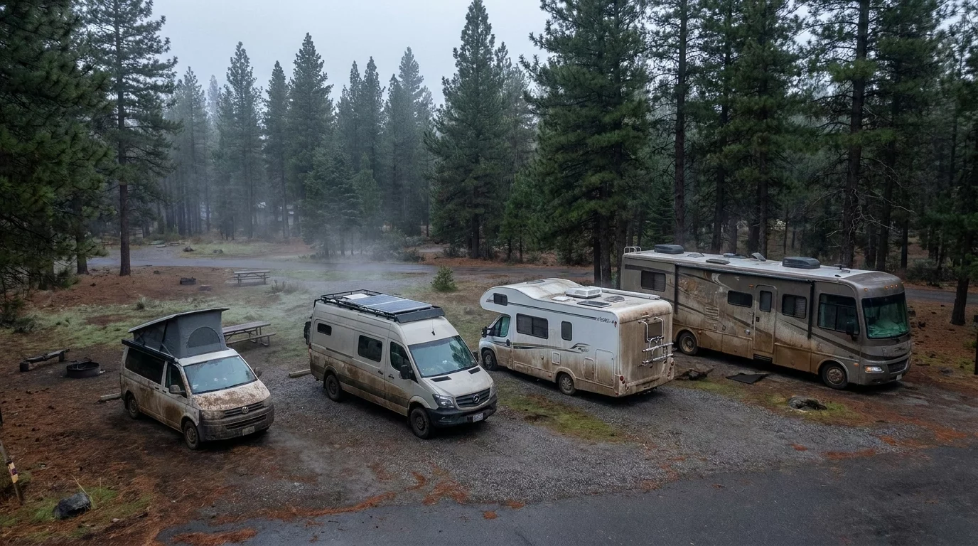 Quatre types de camping-cars alignes pour comparaison visuelle